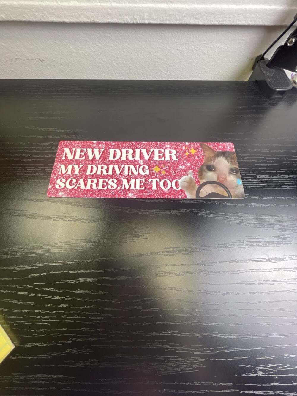 New Driver My Driving Scares Me Too Cat Meme Car Magnet Pink Glitter
